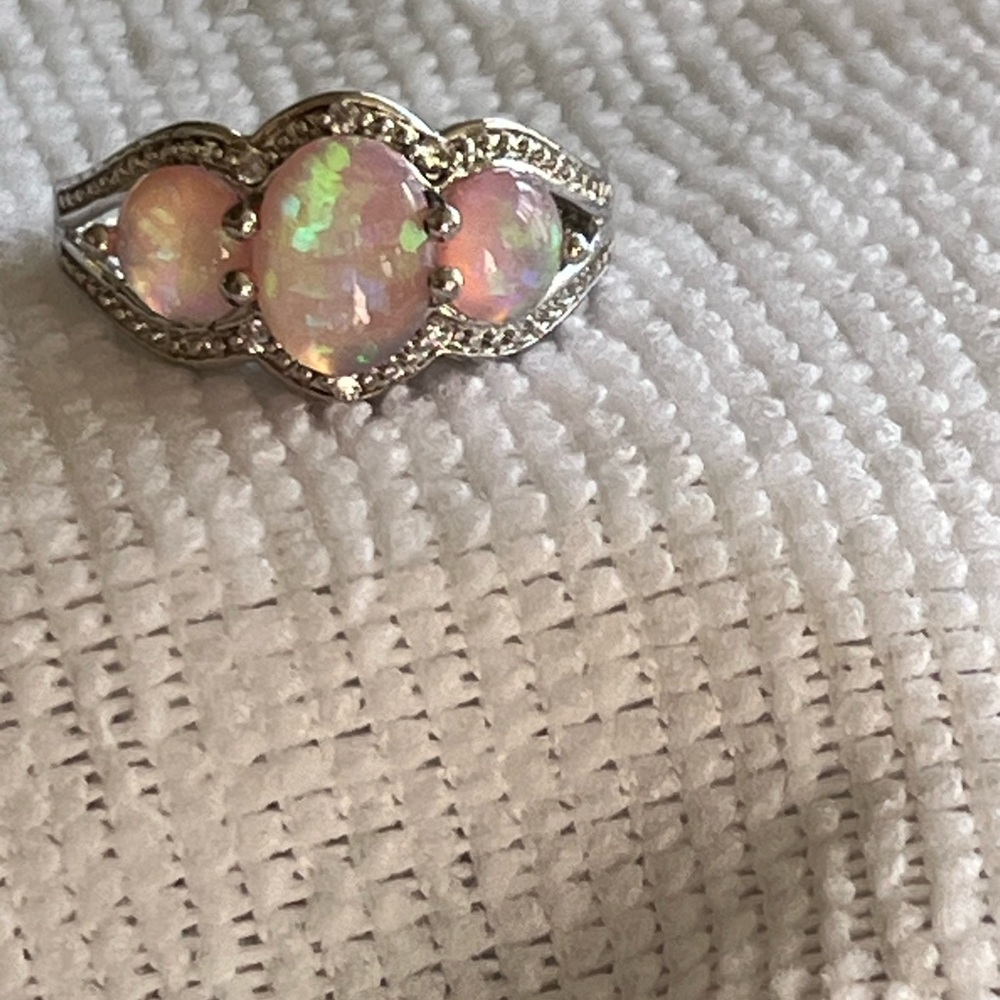 Elegant Silver and Pink Opal Ring